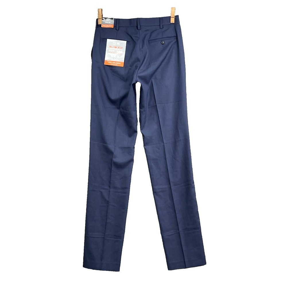 Van Heusen Traveler Dress Pants Mens 32x36.5* Blue Slim Formal Business‎ Career